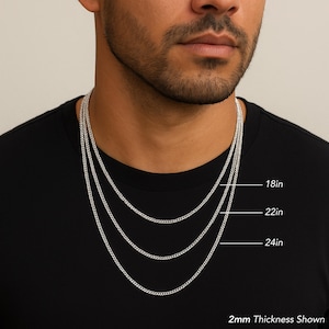 Solid Sterling Silver Cuban Chains, Italian 925 Pure Sterling Silver, 2mm, 3mm, 5mm, 6mm Thick Links, Strong Lobster Lock, By TILO Jewelry 2mm