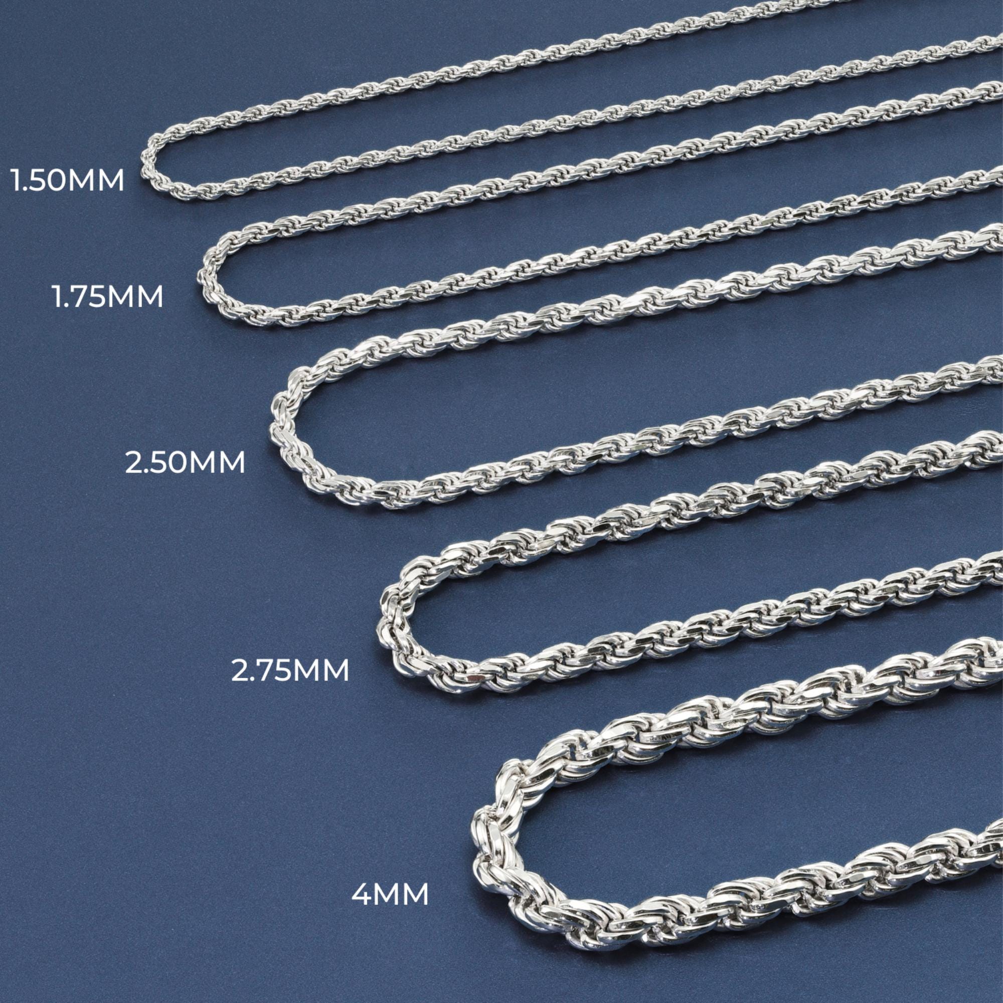 Italian Rope Chain Types Sterling Silver Italian Rope Chains, Solid 925 Pure Silver With Strong ...