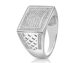 Urban Fusion Men's Sterling Silver Hip Hop Ring, Square Signet