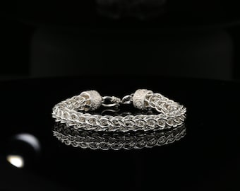 Bracelet épais byzantin en argent sterling avec fermoir crochet en S, 8,25 po. unisexe