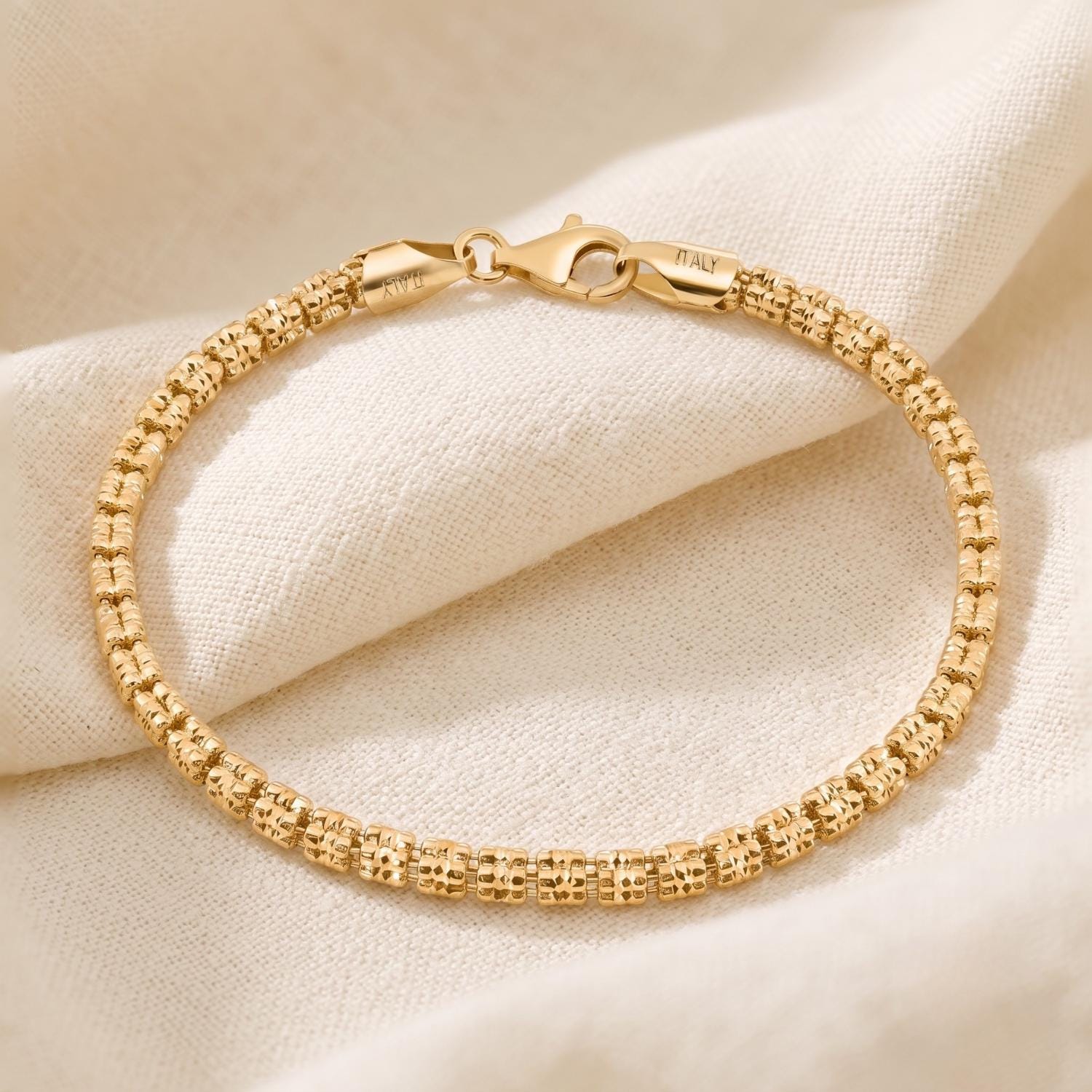 14k Gold Italian Ice Chains, Solid 925 Sterling Silver Plated In 14k Gold, Diamond-Cut Chain, With Lobster Lock, 5mm Thick, By TILO Jewelry