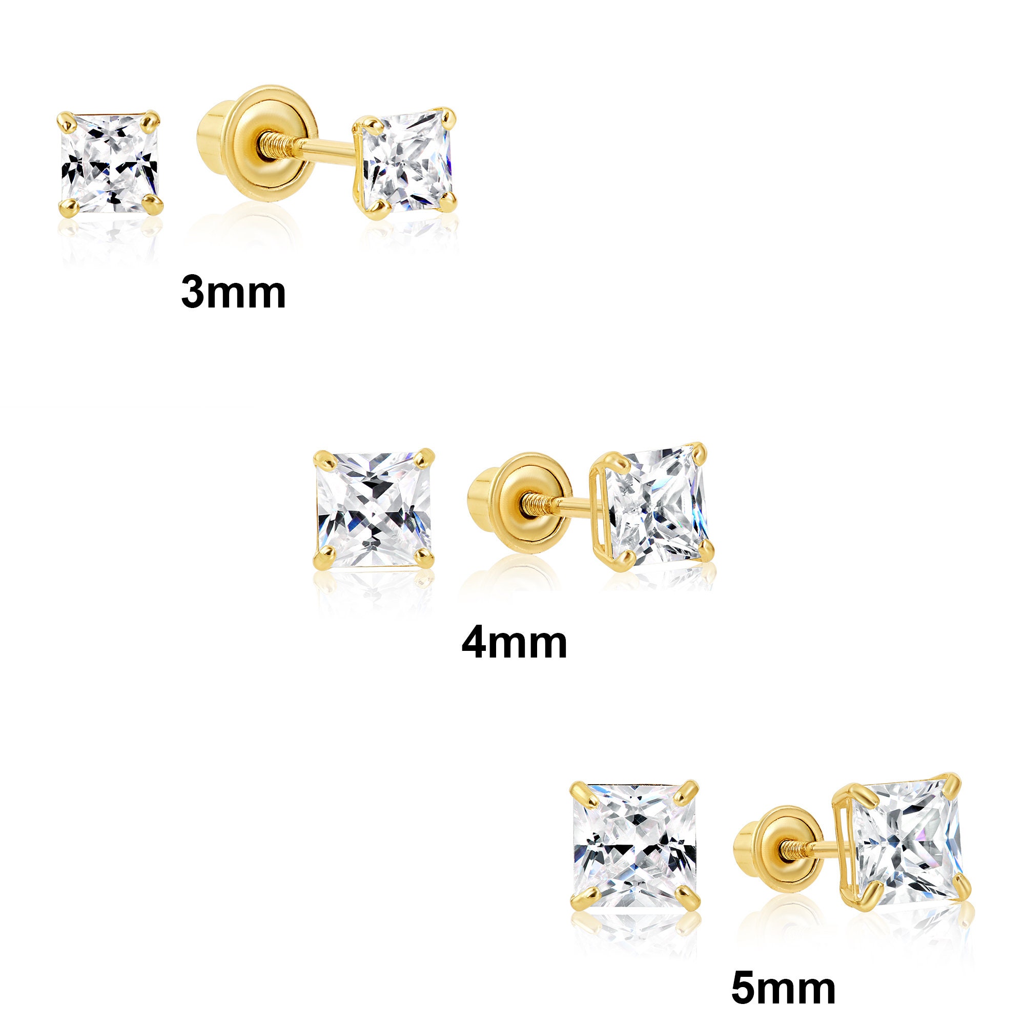 14K Gold Square Stud Earrings Solid 14K Yellow Gold Etsy