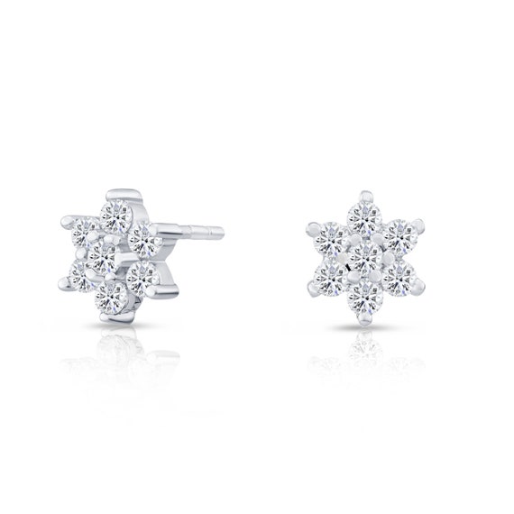 CZ Flower Stud Earrings in Sterling Silver Etsy Canada