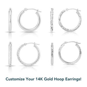 14K White Gold Hoop Earrings, Diamond-Cut Fancy Hoop Earrings, Handmade & Designed By TILO Jewelry, Made In New York City