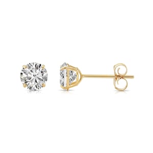 Boucles d'oreilles rondes en or jaune 10 carats, clous d'oreilles en diamant simulés, clous d'oreilles en zircone cubique dormeuse, unisexe, par TILO Jewelry