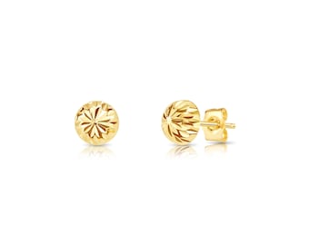 Brilliant 14k Gold Sparkle Ball Earrings, Diamond-cut Half Round Stud Earrings, Solid Gold Secure Butterfly Pushbacks, 3mm - 8mm