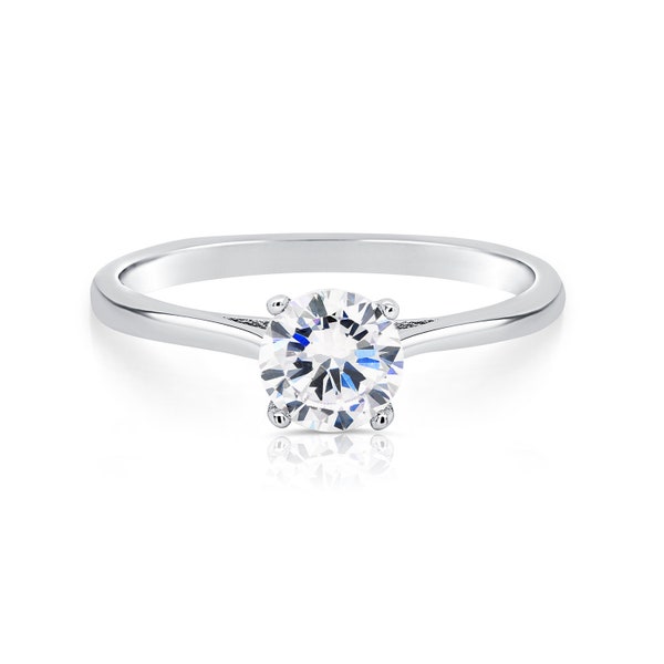 Engagement Ring, Sterling Silver Ring, Cz Ring, Solitaire Simulated Diamond Ring, 6mm, 1 carat