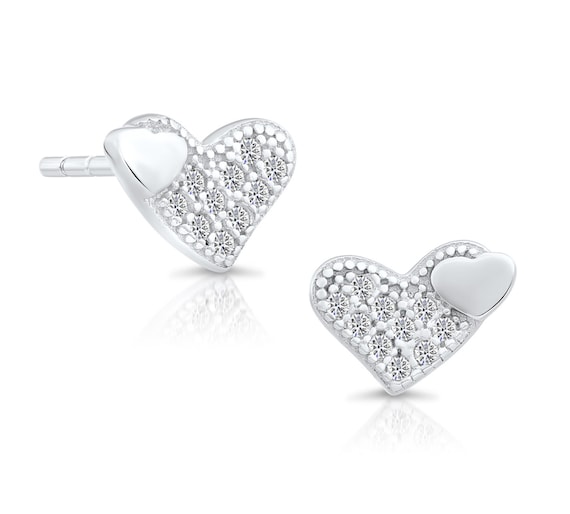 Sterling Silver Double Heart CZ Post Earrings Sterling Silver Double Heart CZ Post Earrings