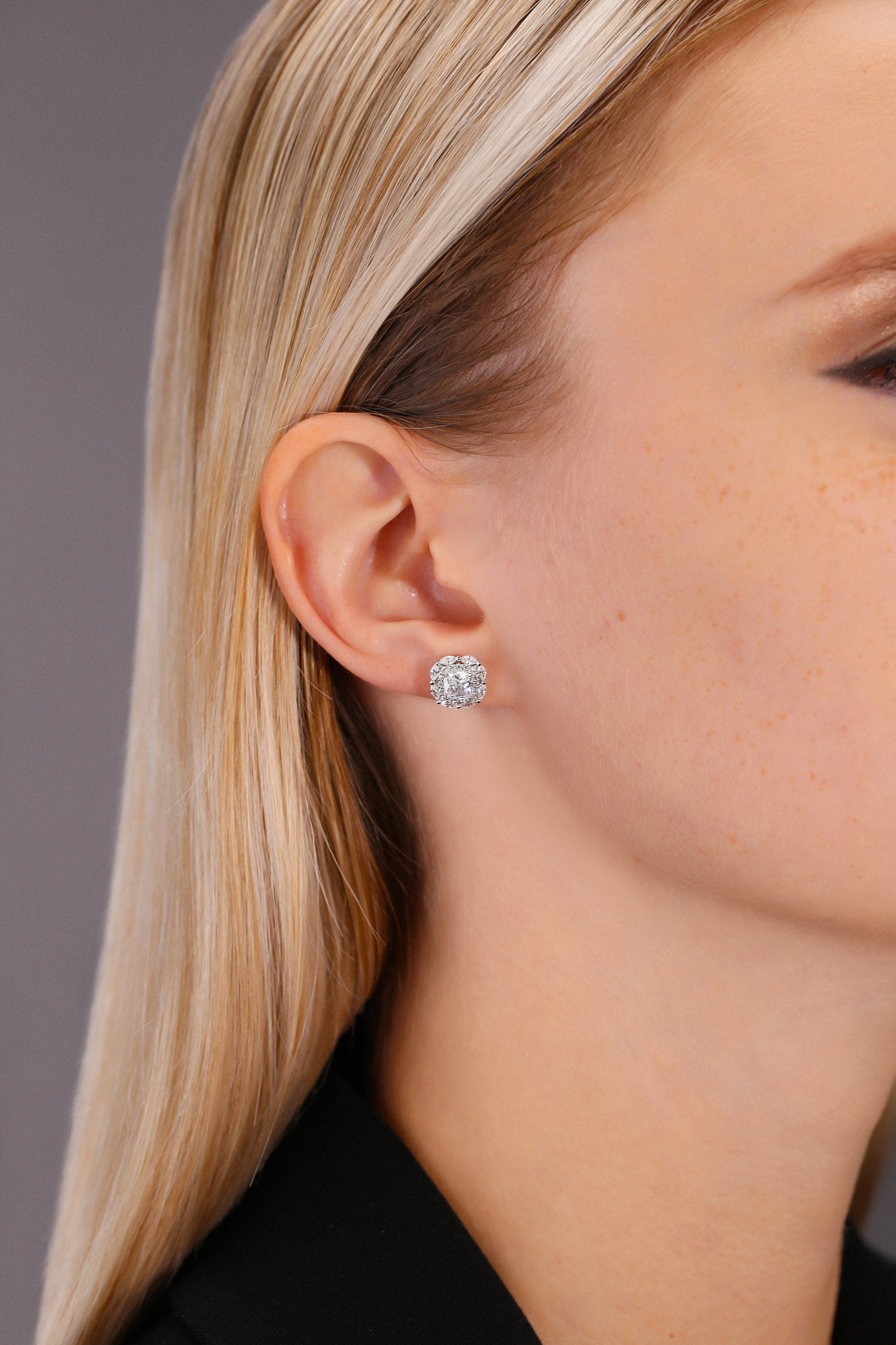 Sterling Silver Square Halo Stud Earrings With CZ - Etsy Australia
