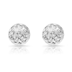 14K White Gold Sparkle Ball Stud Earrings, Hand Engraved Diamond Cuts, By TILO Jewelry image 5