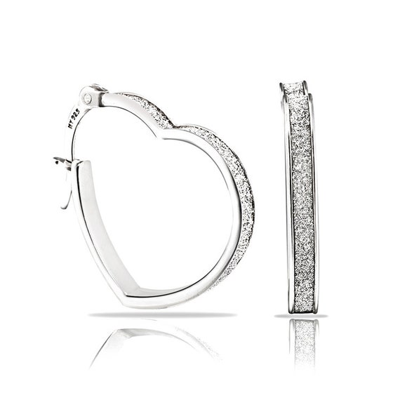 Open Heart Shimmer Hoop Earrings in 925 Sterling Silver By TILO Jewelry