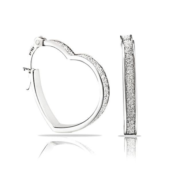 Open Heart Shimmer Hoop Earrings in 925 Sterling Silver