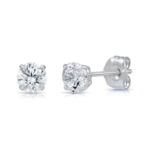 10K Solid White Gold Basket Set Round CZ Stud Earrings, Push back Cz Studs, Sleeper Cz Studs, Unisex, By TILO Jewelry