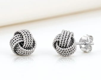 Sterling Silver Love Knot Stud Earrings, Braided Twist Style, With Pushbacks, By TILO Jewelry