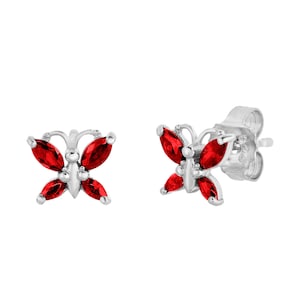 Small Butterfly Stud Earrings, In Sterling Silver Simulated Birthstone & CZ Studs for Girls, 12 colors, Kids Jewelry