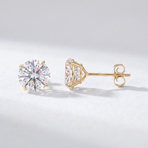 14K Gold Round Solitaire CZ Stud Earrings, Cubic Zirconia Studs, With Pushbacks, 2.5mm, 3mm, 4mm, 5mm, 6mm, 7mm, 8mm, By TILO Jewelry