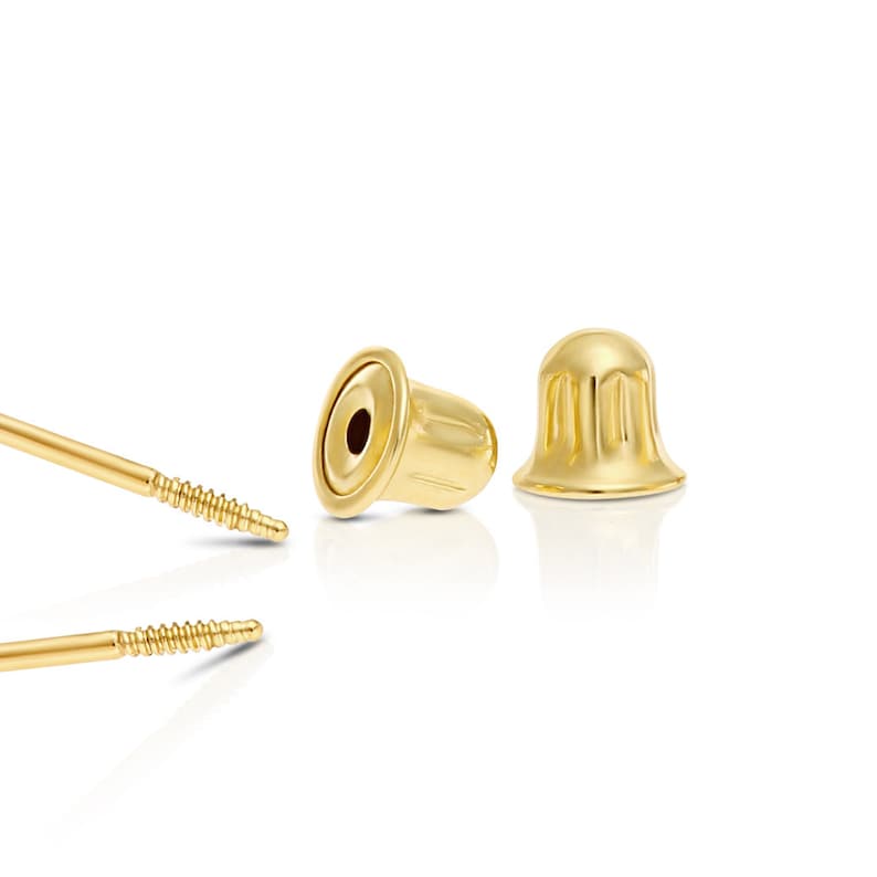 14k Solid Yellow Gold Basket Set Round CZ Stud Earrings, Screw back Cz Studs, Sleeper Cz Studs, Unisex image 6