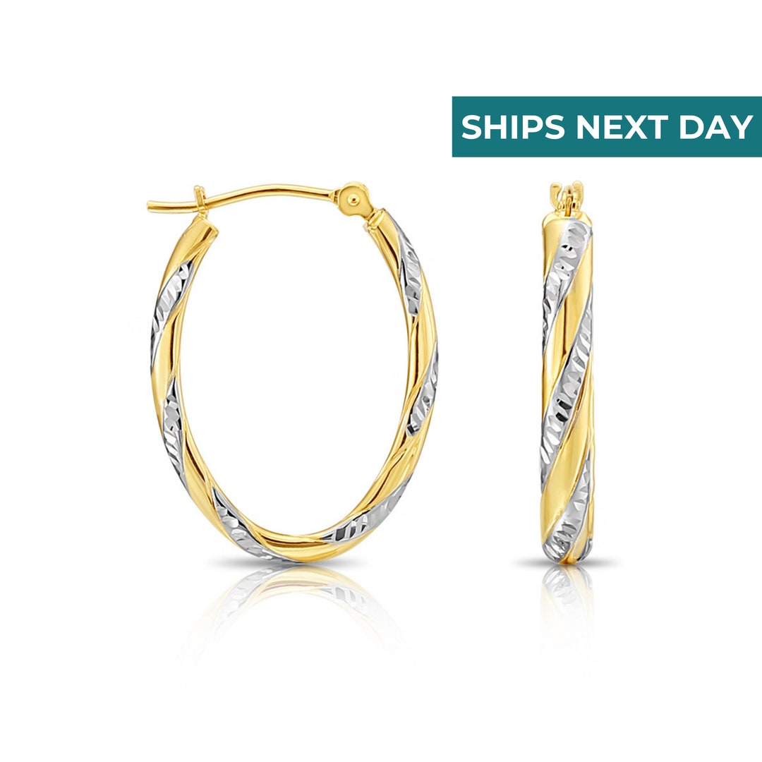 14k Gold Two-tone Twisted Oval Hoop Earrings 1 Inch 25mm - Etsy