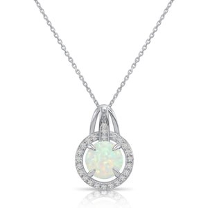 Colgante de halo de ópalo de fuego en plata de ley, collar de ópalo simulado con halo de circonitas cúbicas brillantes, delicado colgante de ópalo, de TILO Jewelry