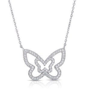 Adjustable Double Butterfly Necklace in Sterling Silver and Cubic Zirconia