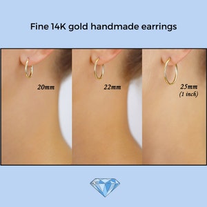 14K Gold Round Hoop Earrings, Solid Yellow Gold Shiny Hoops, Classic Jewelry Handmade with Love image 3