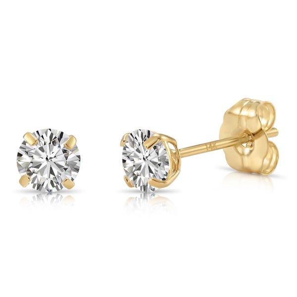 14K Gold Lab Diamond Stud Earrings, CVD Brilliant-Cut Diamond Studs, Classy Round Diamond Studs, Wedding & Bridal, Pushback, By TILO Jewelry