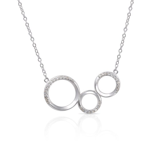 Three Ring Necklace in Sterling Silver, Circles With Cz