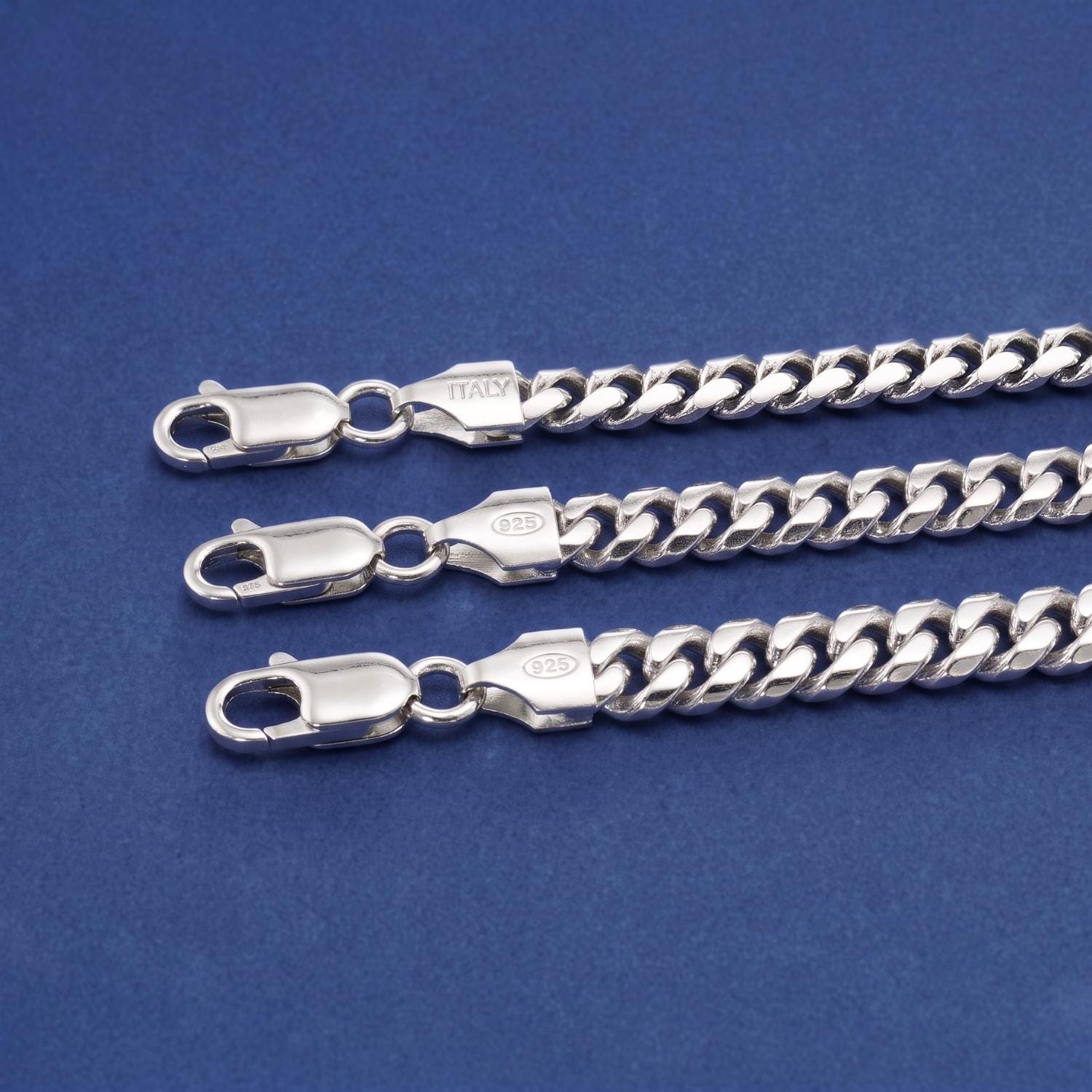 Solid Sterling Silver Cuban Chains, Italian 925 Pure Sterling