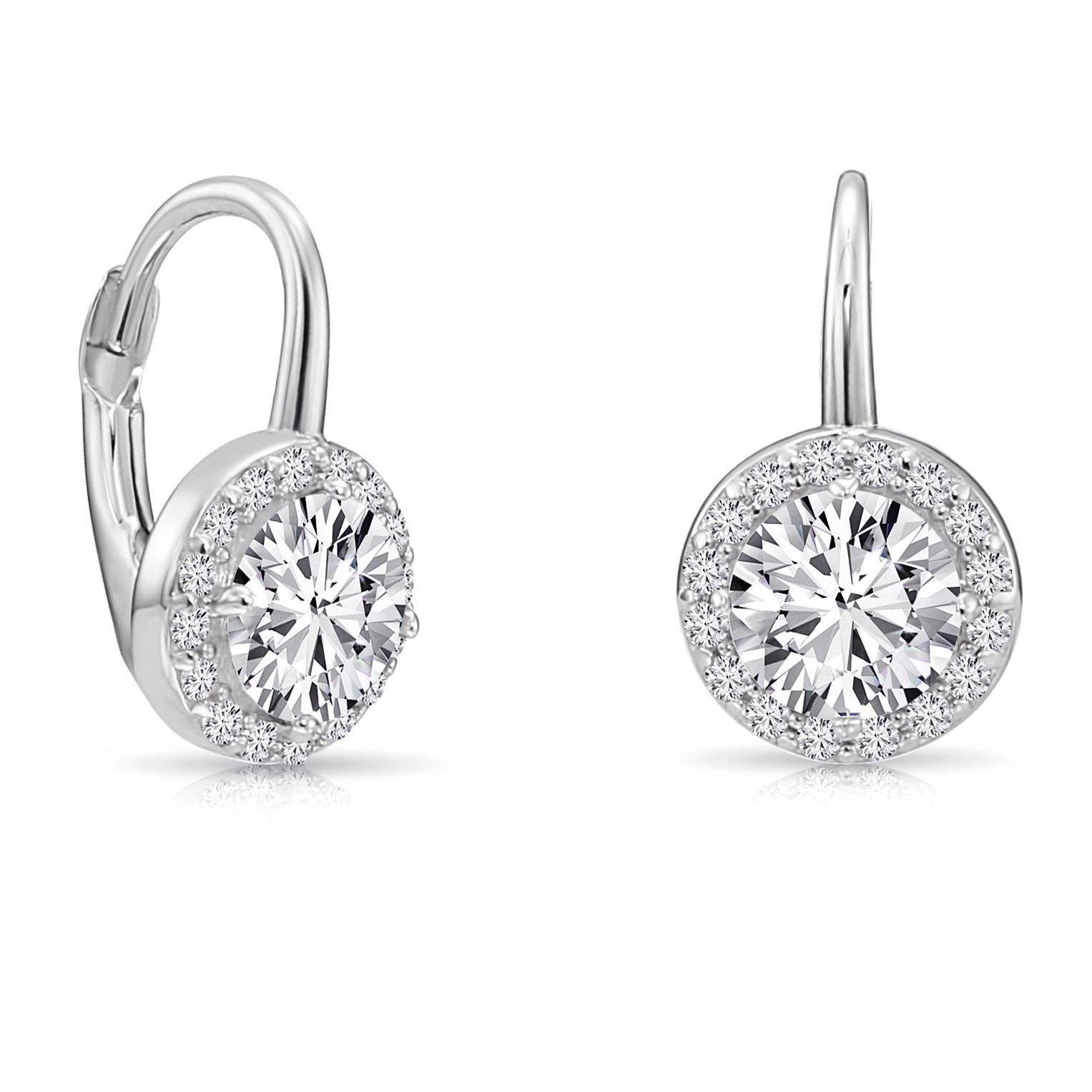 Orecchini a lobo in argento Sterling con zirconia cubica taglio rotondo e diamanti bianchi/trasparenti, per donne e ragazze – 2 mm, 3 mm, 4 mm, 5 mm