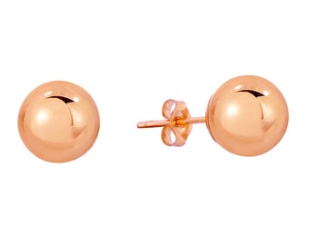 14k Rose Gold Ball Earrings with Butterfly Pushbacks, Sizes 4mm, 6mm, and 8mm Available, By TILO Jewelry