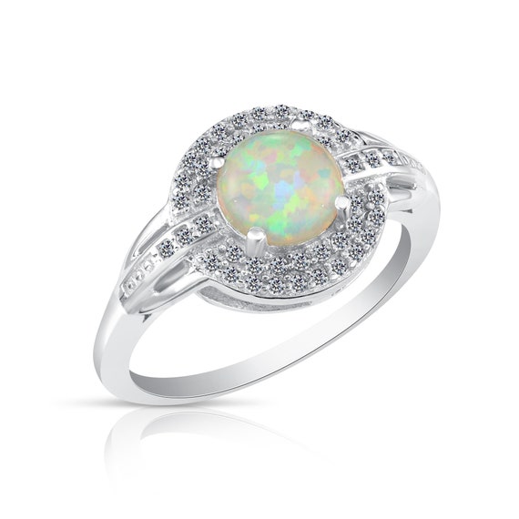 16mm Simulated Moon Stone Fire Opal 925 Silver Ring Box