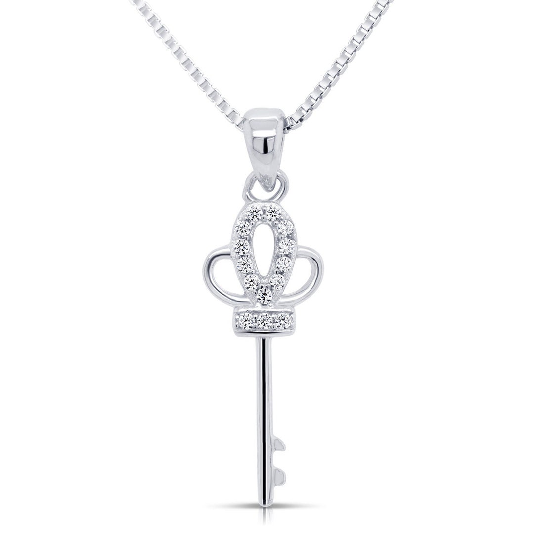 Key Necklace Sterling Silver Crown Key to My Heart Charm Etsy