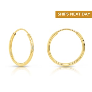 14K Yellow Gold Endless Hoop Earrings, Essential and Minimal Round Hoops, Reaction-free Real 14K Gold Cartilage Jewelry, By TILO