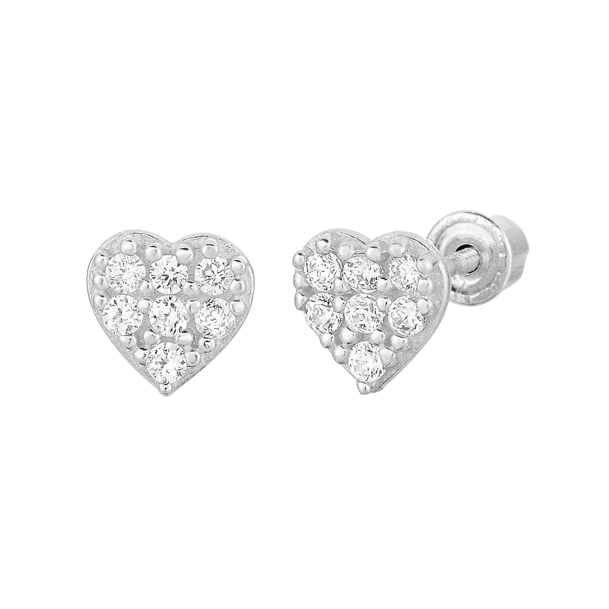 14K Solid White Gold Heart Shape Stud 