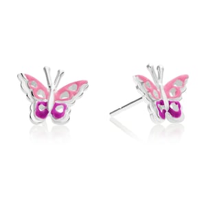 925 Sterling Silver Little Butterfly Enamel Stud Earrings, Solid Sterling Silver Butterfly Push-back Studs, Gift For Children, By TILO