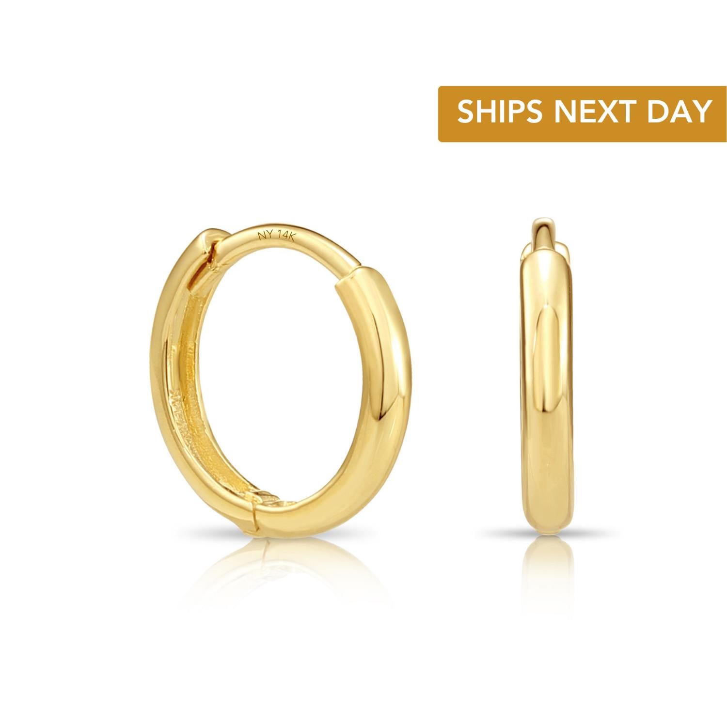 14K Gelb Weiß Gold Creolen: Dünne Endlose Minimalistische Creolen Für Frauen