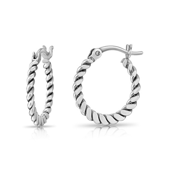 Orecchini a cerchio rotondi con texture di bambù in argento sterling 925, cerchi in argento, orecchini in bambù, cerchi a batacchio, 1,25 - Italia