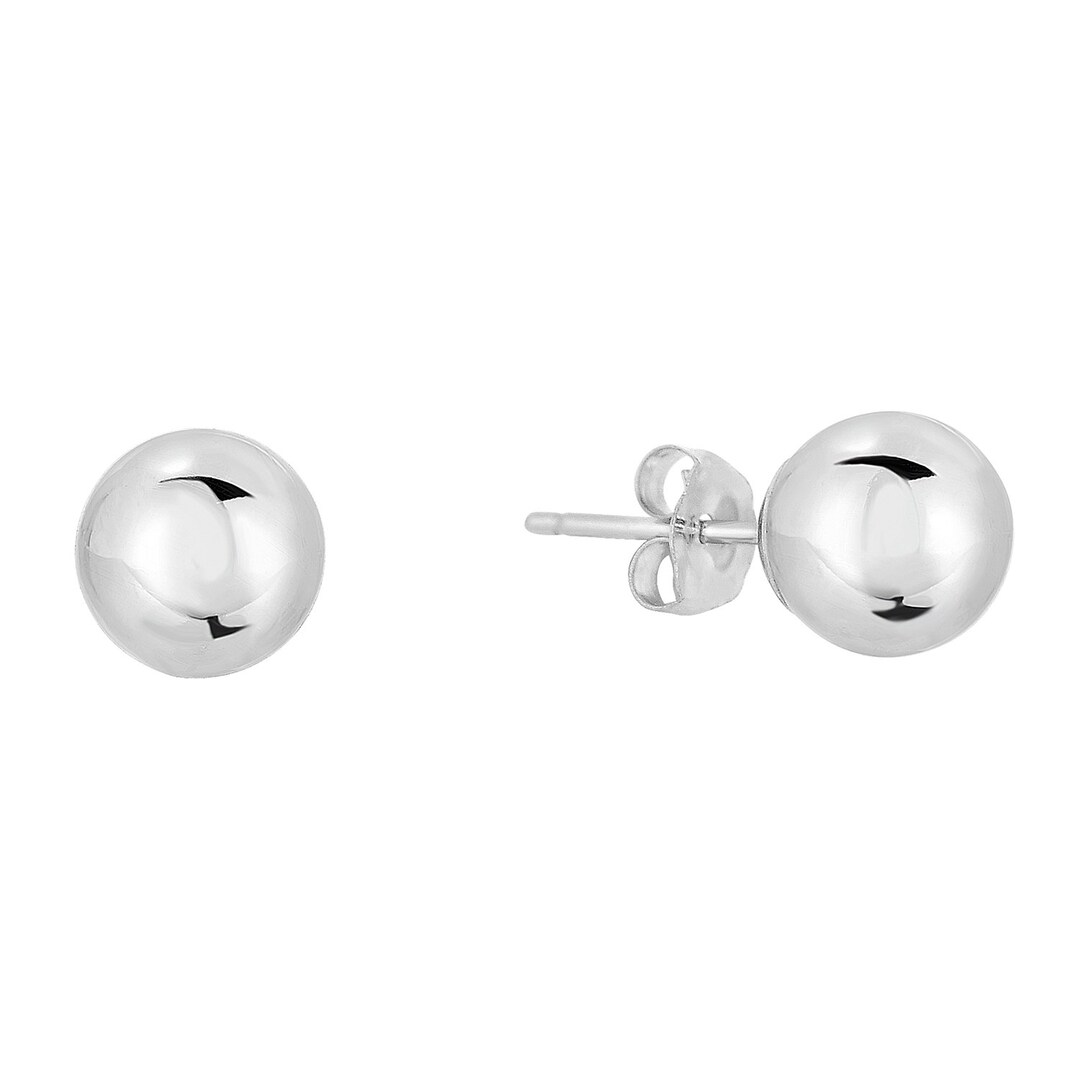 14k White Gold Ball Earrings Solid 14K Gold Ball Studs With Etsy