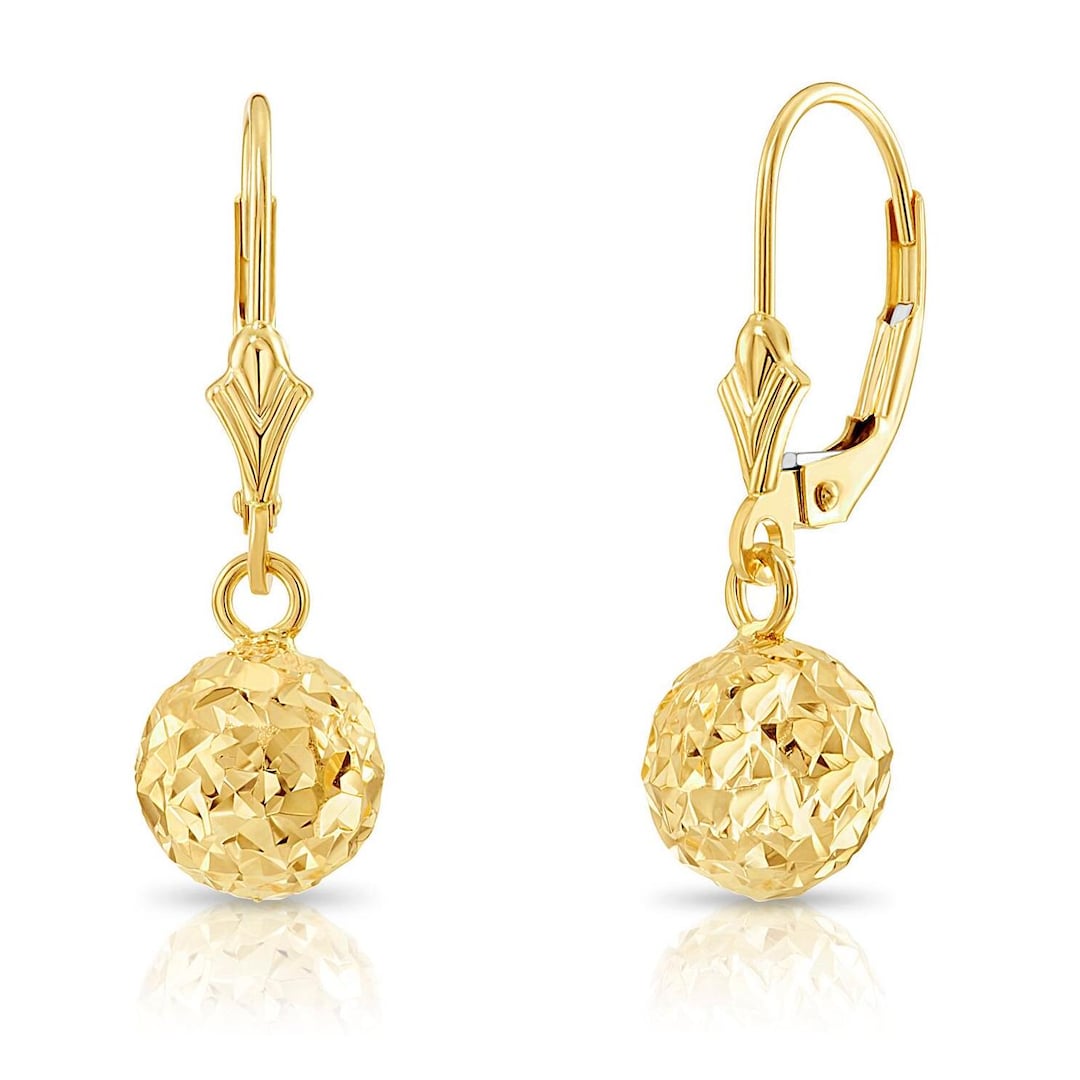 10K Yellow Gold Ball Earrings Dangling Diamond cut Round Balls 10k-yellow-gold-ball-earrings-dangling-diamond-cut-round-balls