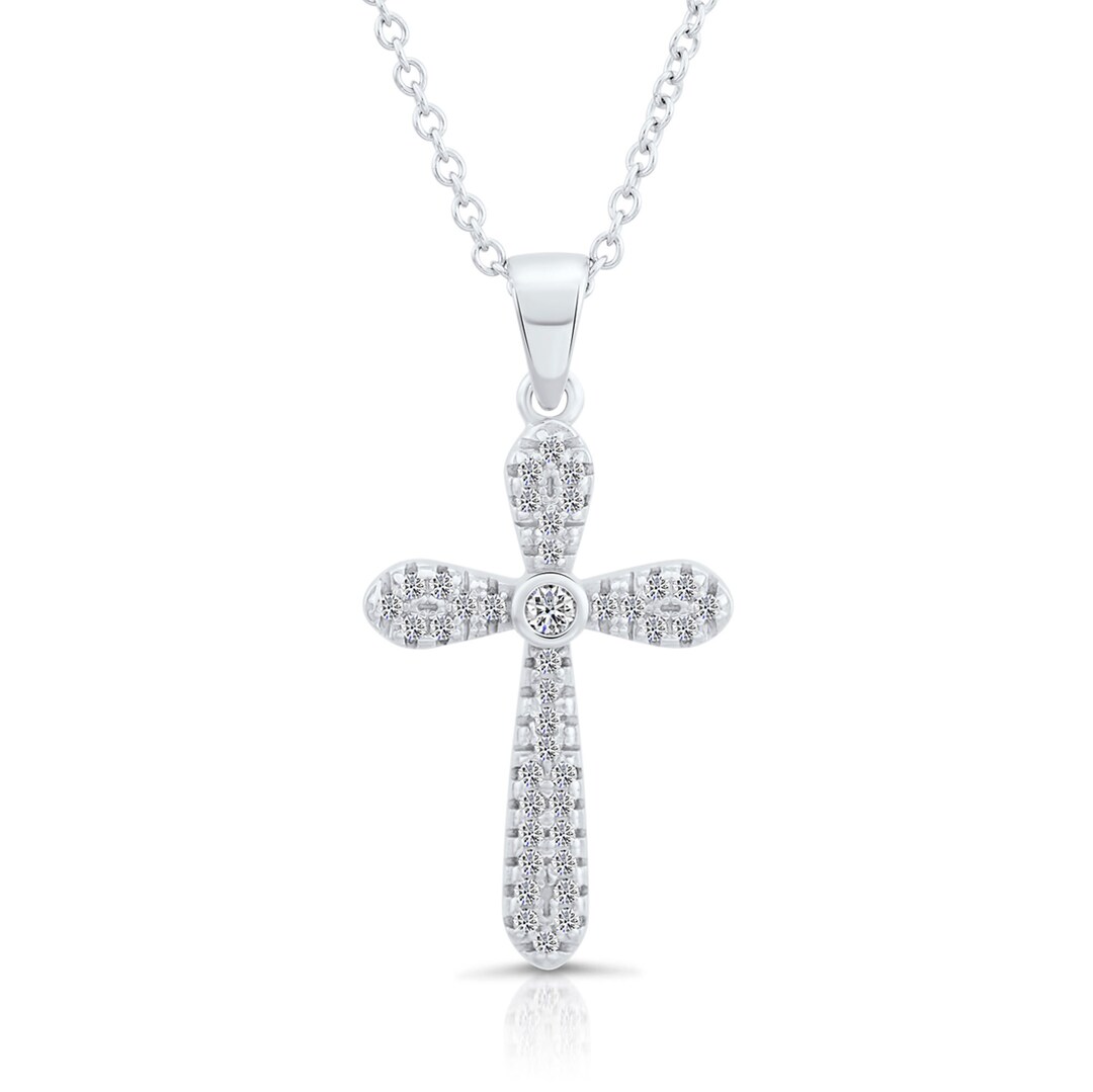 Cross Necklace, Sterling Silver Religious Charm Pendant, Christian