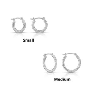 14K White Gold Classy Diamond-cut Hoop Earrings, Hand Engraved Special Quality Hoops, Made in the USA