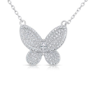 Sterling Silver Butterfly Pendant Necklace, Sparkling Cubic Zirconia Stones, With 18&quot; Cable Chain, By Tilo Jewelry