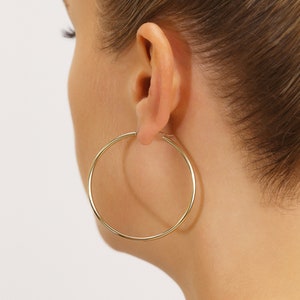 14K Gold Round Hoop Earrings, Solid Yellow Gold Shiny Hoops, Classic Jewelry Handmade with Love 50mm or 2 inch