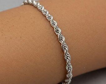 Sterling Silver Rope Chain Bracelet, SOLID 925 Sterling Silver