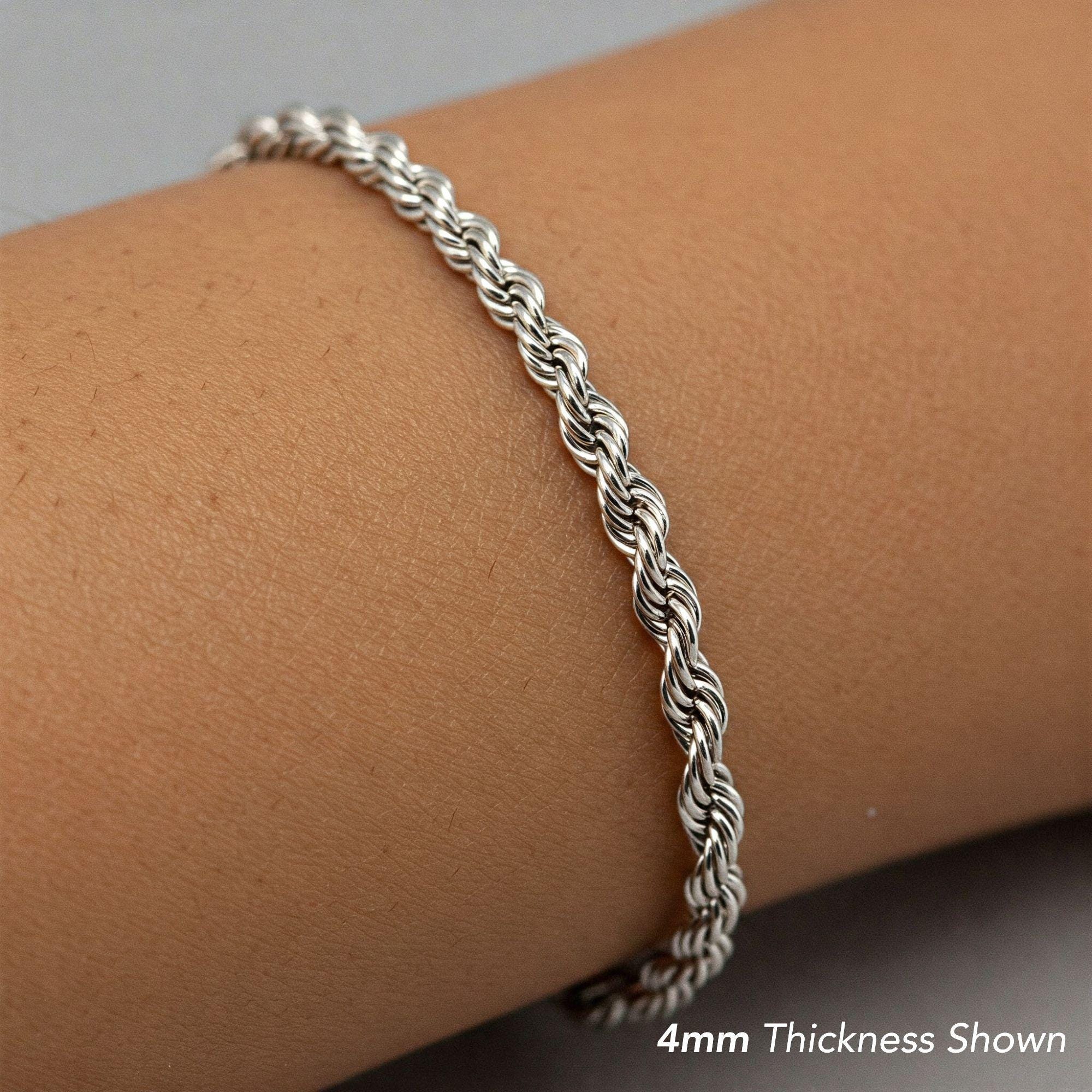 Sterling Silver Rope Chain Bracelet, SOLID 925 Sterling Silver