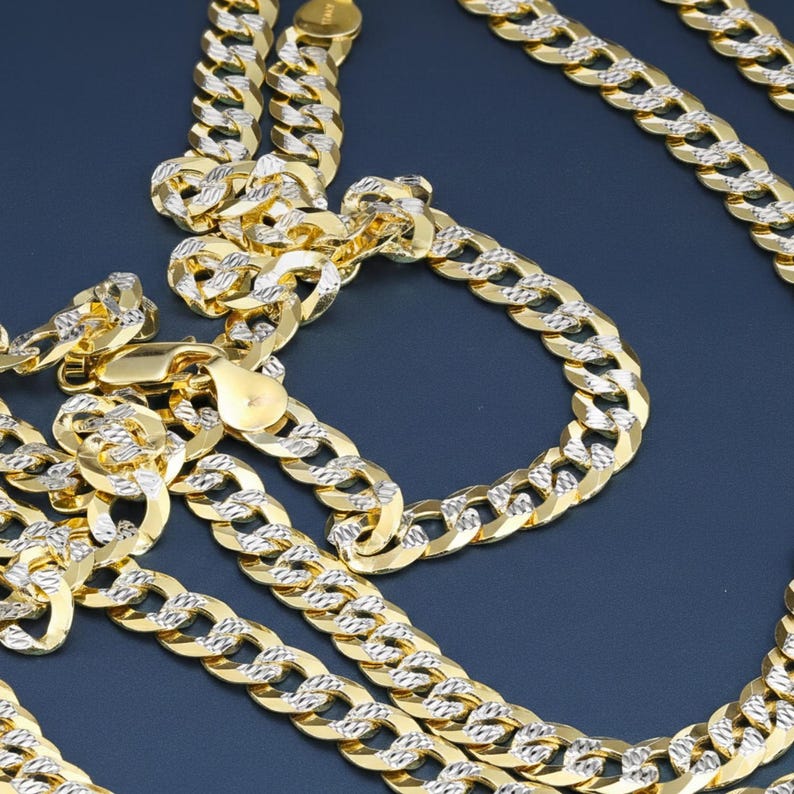 14k Gold Curb Chains, Italian 925 Solid Silver Chain With Two-tone Gold ...