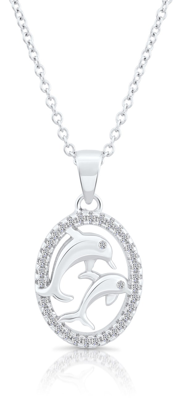 スターリングシルバーのツインドルフィンハローネックレス