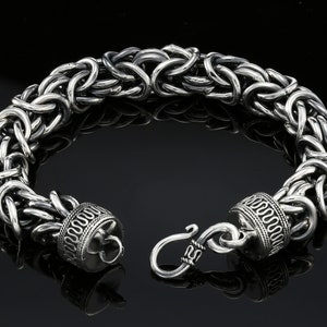 Dark Sterling Silver Handmade Byzantine Chain Bracelet with S-Hook Clasp (8.75 inch)