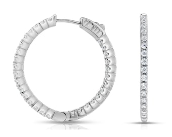 31mm x 30mm Jewel Tie Sterling Silver CZ Cubic Zirconia In and Out Hinged Hoop Earrings 31mm x 30mm Jewel Tie Sterling Silver CZ Cubic Zirconia In and Out Hinged Hoop Earrings