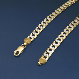 Cadena de eslabones de oro de 14k, cadena italiana de plata maciza 925 con baño de oro bicolor, collar con grabado de corte de diamante y cierre de mosquetón seguro.